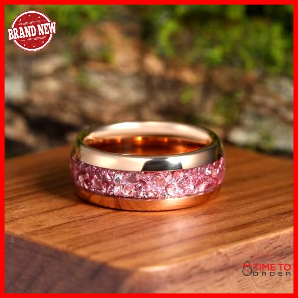 Tungsten Carbide Wedding Band with Morganite Stone, Size 7-14, Unisex Promise - Picture 2 of 7